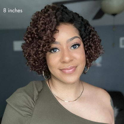 Luvme short cut curly minimalist HD lace glueless side part wig made of 100% human hair, pre-cut lace for easy wear.