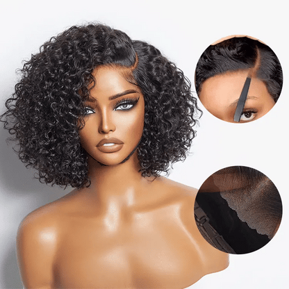 Luvme short curly minimalist HD lace glueless side part wig made of 100% human hair with pre-cut lace, natural textured curls