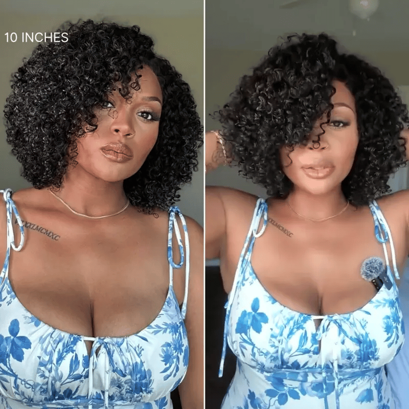 Luvme minimalist lace wig with short curly style, glueless HD lace, 100% human hair, pre-cut lace for natural side part.