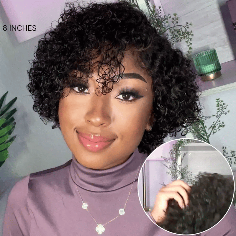 Luvme minimalist lace wig with short curly hair, HD lace, glueless design, 100% human hair, pre-cut lace for natural look