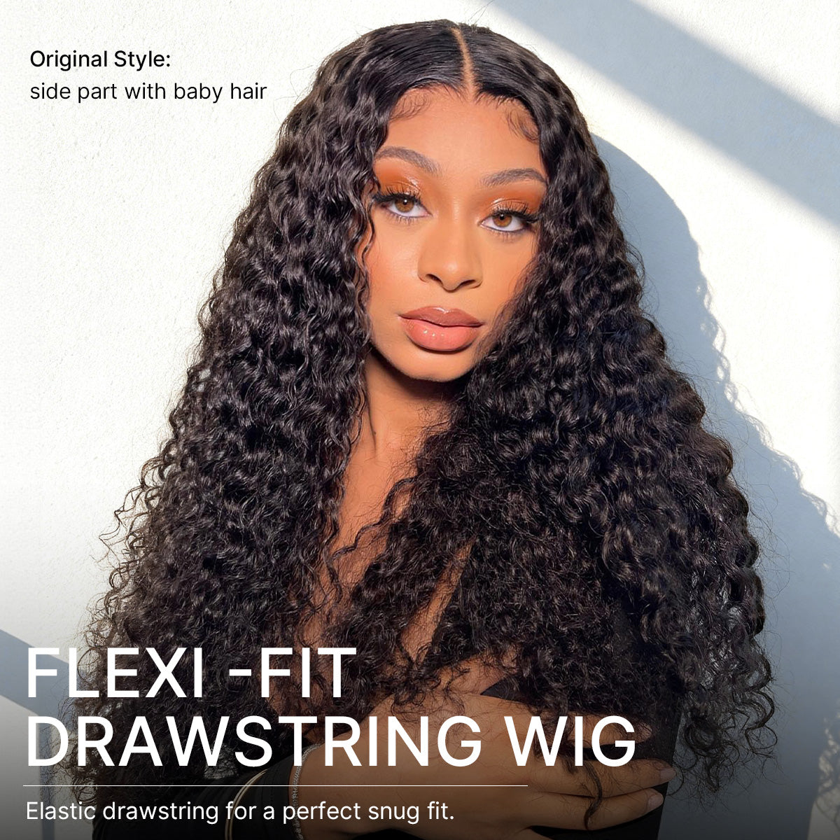 Luvme Hair PreMax water wave curly lace frontal wig with pre-cut lace, drawstring, and flexible fit in 13x4 inch size.