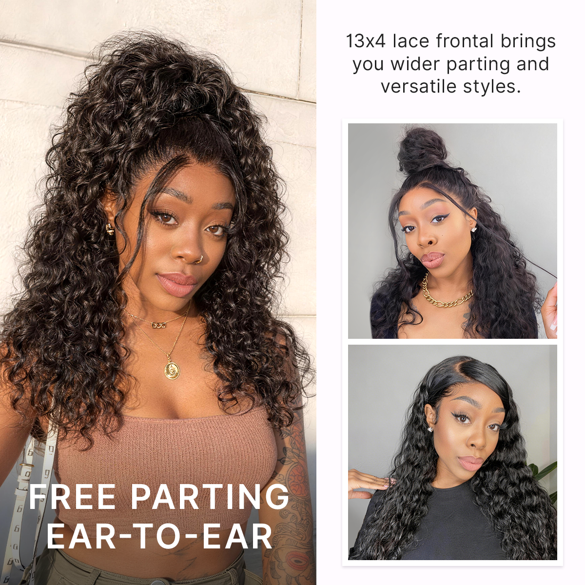 Luvme Hair PreMax water wave lace frontal wig with curly, fluffy texture, glueless flexi-fit drawstring, pre-cut lace, 13x4 inch size