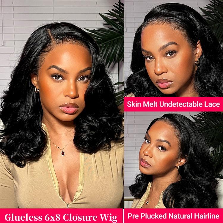 🎉Final 3 Hours: 70%OFF🔥 Density Side Part Glueless LayerCut Wig 6x8 Lace Closure Wig Body Wave Pre Cut Pre Bleached Ready Go Wigs